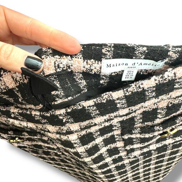 Maison d' Amelie Paris Pink Black Gingham Preppy Tweed Mini Skirt Size 6 - Picture 5 of 6